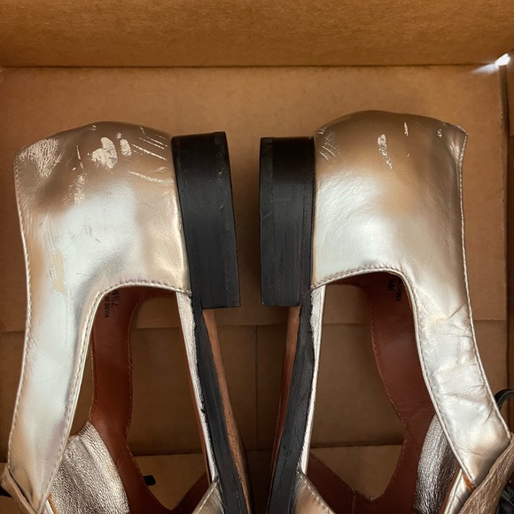 Rebecca Minkoff Silver Leather Loafers Oxford flats Cutout sides 7.5 chic - Picture 15 of 16